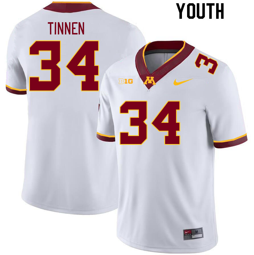 Youth #34 Jack Tinnen Minnesota Golden Gophers College Football Jerseys Stitched-White - Click Image to Close